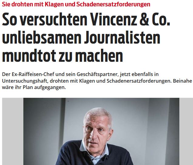 Bildschirmfotoausriß: Blick.ch (Pierin Vincenz und Kumpane versuchten Journalist Lukas Hässig mundtot zu machen und drohten ihm mit hohen Forderungen)